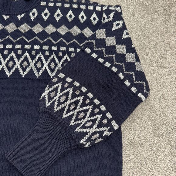 Ann Taylor Fair Isle Metallic Pullover Sweater Womens XL Navy Silver Mock Neck - Picture 5 of 13